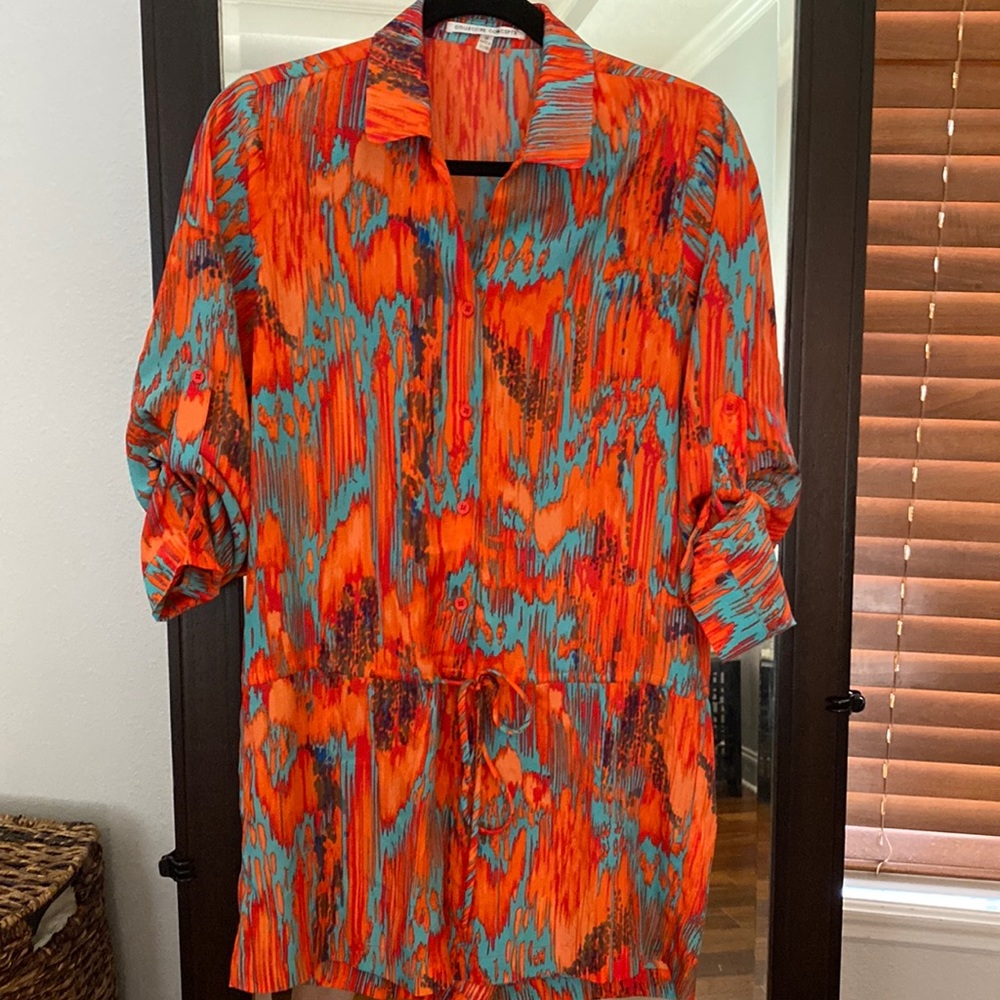Collective concepts coral and turquoise small drawstring romper SZ Small